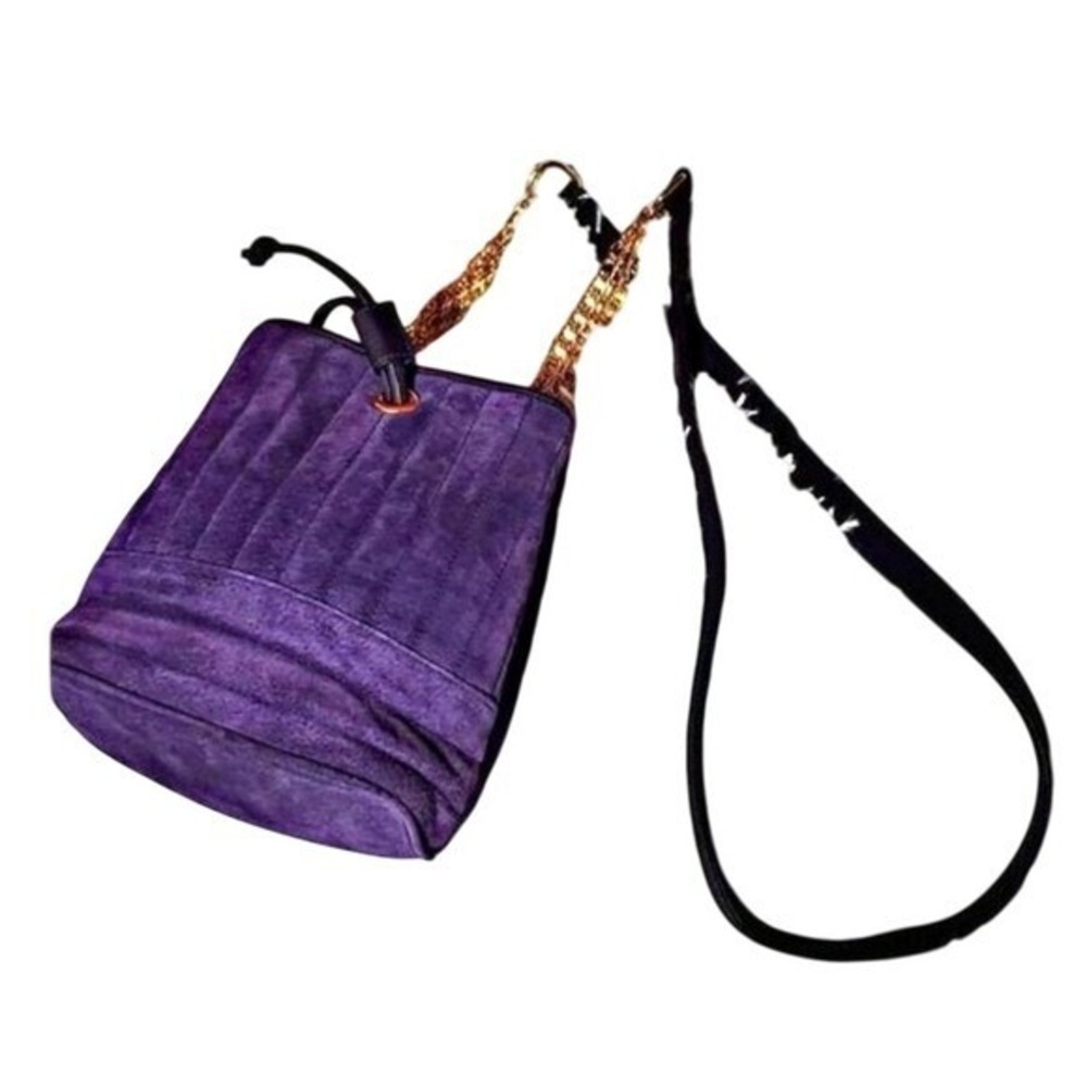 Jennifer‎ Moore Purple Suede Bucket Bag Gold Chain Strap Drawstring